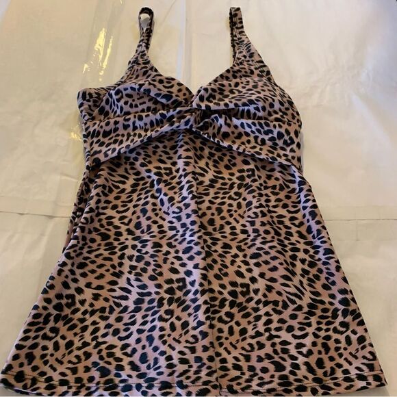 Pink Lily Swimsuit Bikini Top Tankini Cheetah Animal Print Sz Small NWOT - Picture 2 of 6